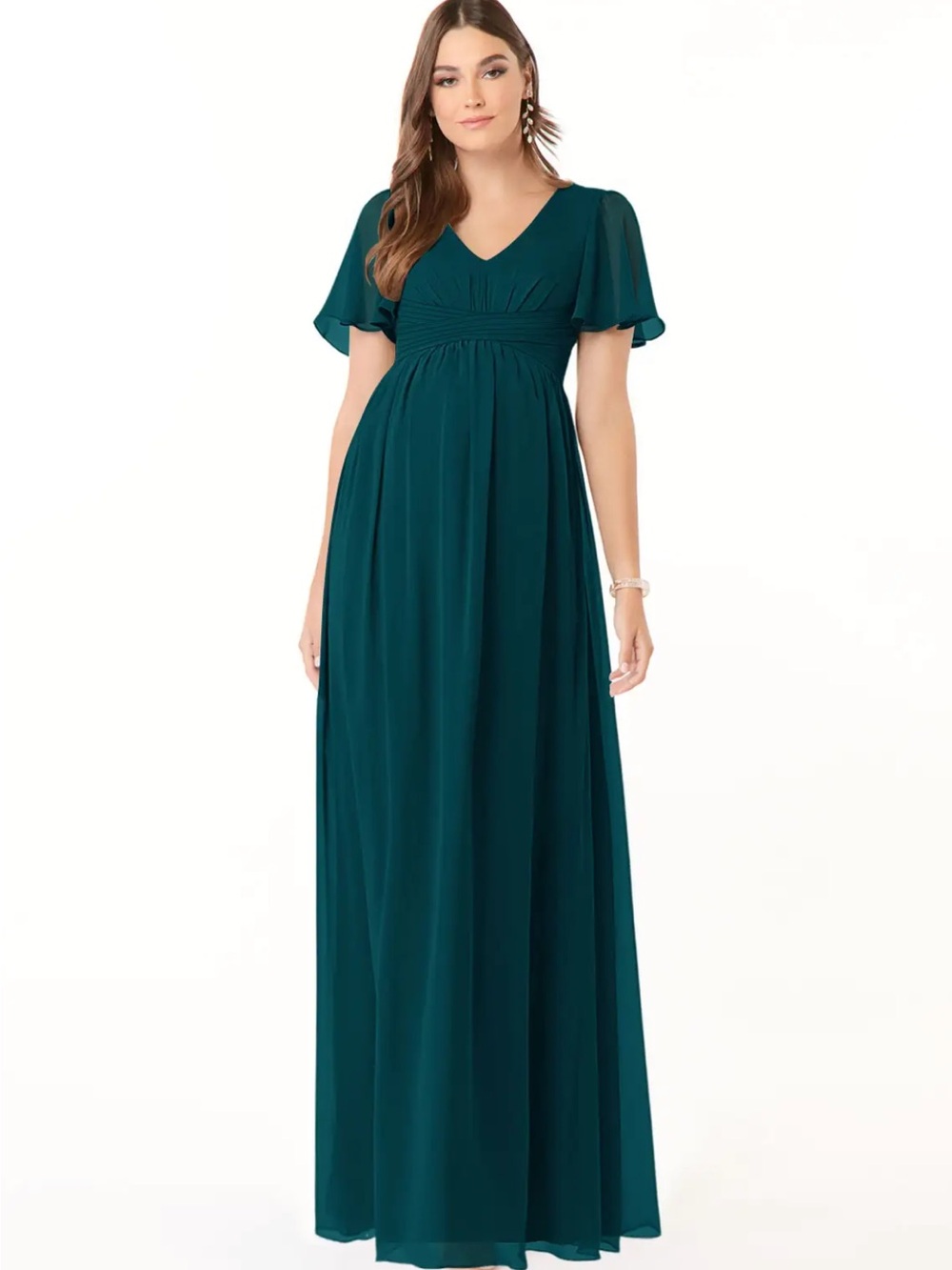 Azazie Maternity Verna V-Neck Flutter-Sleeve Dress with key hole back